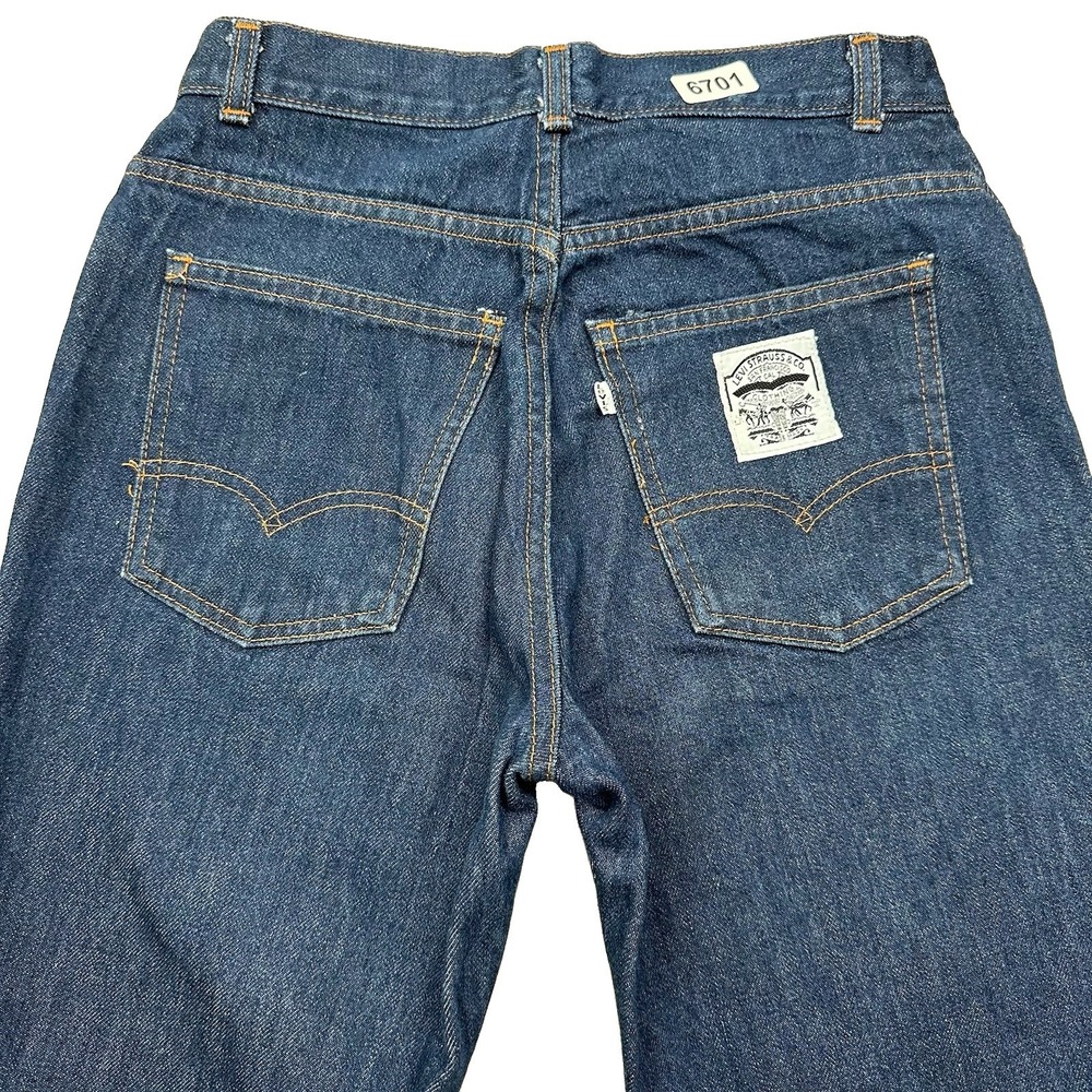 VTG 70s Levi's Two Horse Patch White Tab Jeans Women 28x34 Straight Dark Blue